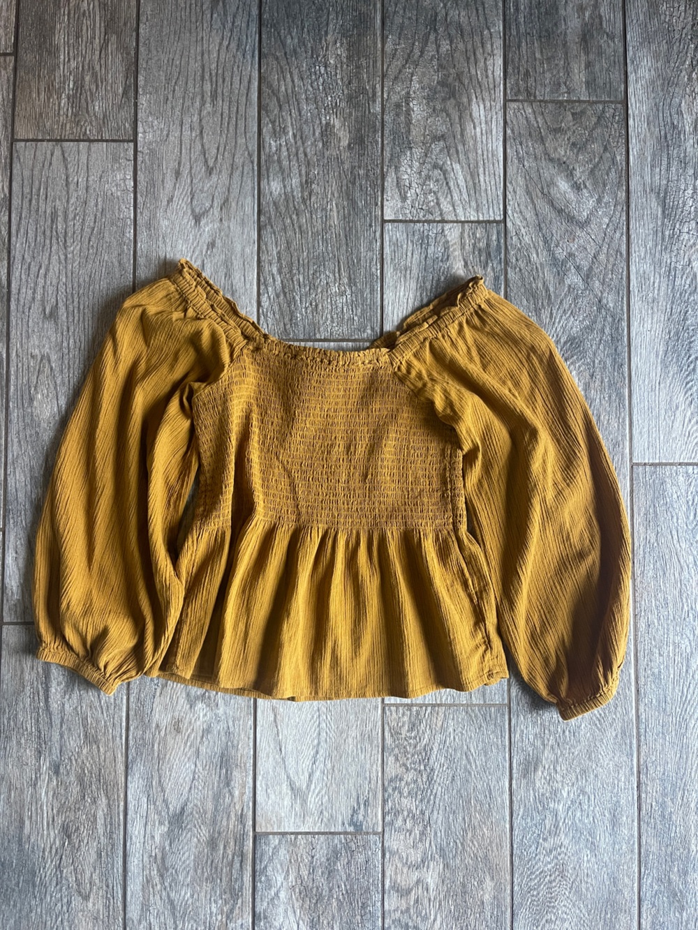Mustard Yellow Smocked Peasant Top